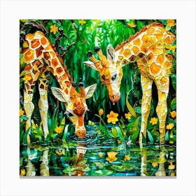 Giraffe Drinking Water- Giraffe Relative Canvas Print