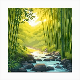 A Stream In A Bamboo Forest At Sun Rise Square Composition 417 Canvas Print