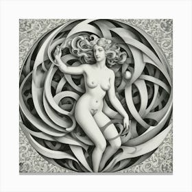 Aphrodisiac, Sexy nude woman i In A Circle line art Canvas Print