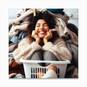 Happy Woman In Laundry Basket Canvas Print
