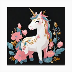 Unicorn With Flowers 2 Canvas Print