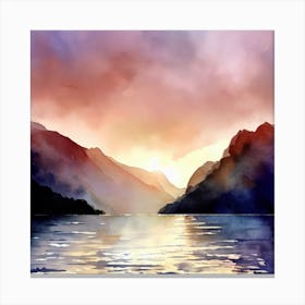 Watercolor Of A Lake, Fiordland National Park Canvas Print