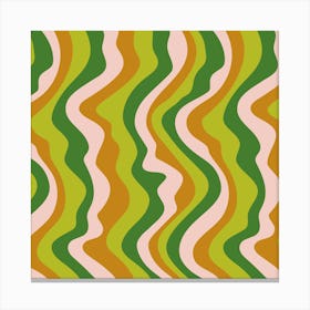 GOOD VIBRATIONS Groovy Mod Wavy Psychedelic Abstract Stripes in Lush Retro Seventies Colours Green Pink Copper Canvas Print