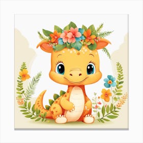 Floral Baby Dragon Nursery Illustration (18) Canvas Print