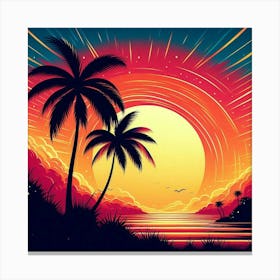 Sunset With Palm Trees Canvas Print