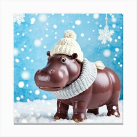 An Endearing And Cuddly Hippo Dressed In Cozy Winterwear Equipped With A Knit Cap And A Scarf Joyf Canvas Print