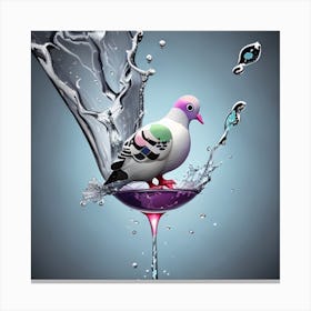 Pigeon In Water Canvas Print