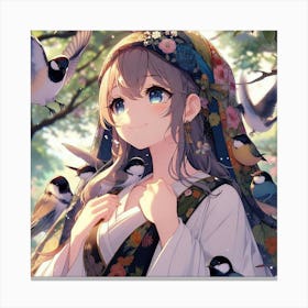 Girl With Birds Canvas Print