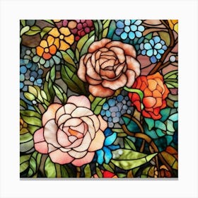 Floral Stained Glass, Stained Glass Window.Stained Glass Roses Canvas Print