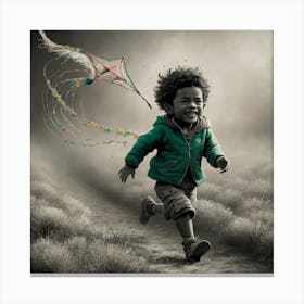 Child Flying Kite Canvas Print