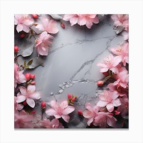 Cherry Blossoms On Marble Background Canvas Print