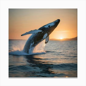 Humpback Whale Breaching At Sunset 19 Canvas Print