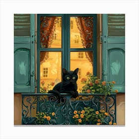 Black Cat at a Parisien Window Canvas Print