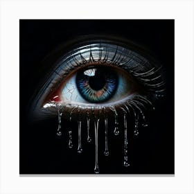 A Hyper Realistic Depiction Of A Single Glistening Tear Iridescent Against A Stark Deep Black Back Canvas Print