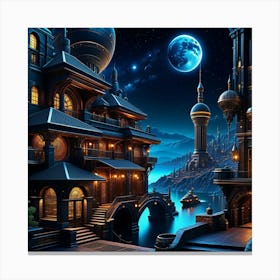 Fantasy City At Night 25 Canvas Print