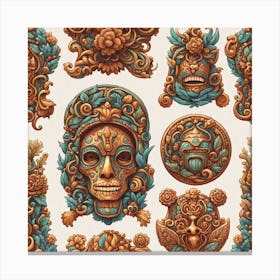 Set Of Aztec Masks Canvas Print