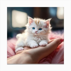 Cute Kitten On A Person'S Hand Canvas Print