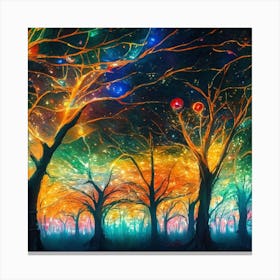 A captivating scene of trees that appear to be alive, with twinkling lights and vibrant 3 Canvas Print