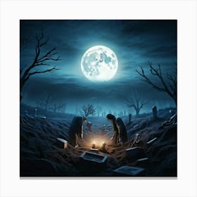 Gothic Style Illustration Skeletal Hands Breaking Through The Soil Full Moon Casting An Eerie Glow (1) 2 Canvas Print