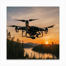 Drone Flying Over A Lake Canvas Print