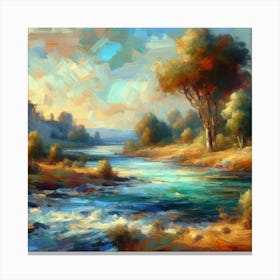 River Landscape Oil Painting Canvas Print