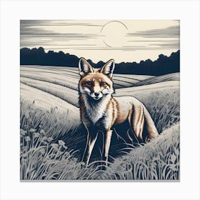 Red Fox Linocut Canvas Print
