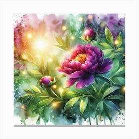 Peony Flower Watercolor Painting Canvas Print