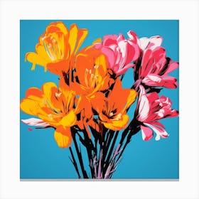 Andy Warhol Style Pop Art Flowers Freesia 2 Square Canvas Print