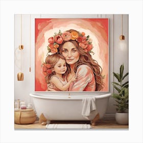 Mother And Daughter Painting Canvas Print