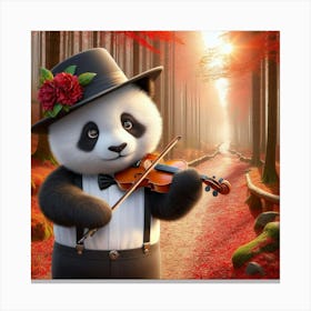 A cute panda enjoying playing violin Canvas Print