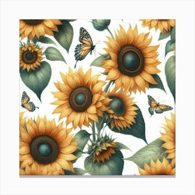 Sunflowers And Butterflies Canvas Print