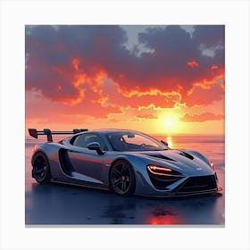 High End Car With A Dramatic Sunset Backdrop, Watercolor Painting 1 Canvas Print