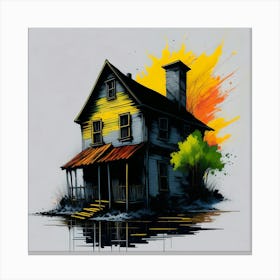 Colored House Ink Painting (51) Canvas Print