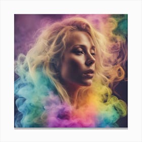 Beautiful Woman in  Colourful Smoke Canvas Print