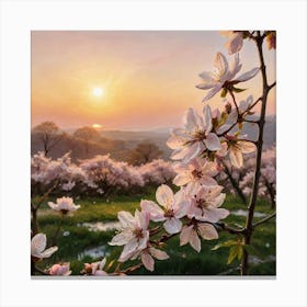 Whispers of Spring Blossoming Cherry Trees Canvas Print