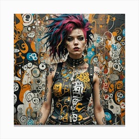 Girl With Colorful Hair And Tattoos Canvas Print