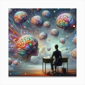 Man At Desk With Brains Canvas Print