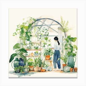 Girl In A Greenhouse Canvas Print
