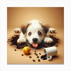 Puppy In Coffee Canvas Print