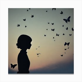 Silhouette Of A Girl With Butterflies 3 Canvas Print