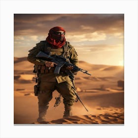 Soldier In The Desert Canvas Print