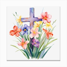 Easter Cross With Flowers 2 Canvas Print