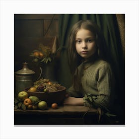 Portrait Of A Girl With Fruit Canvas Print