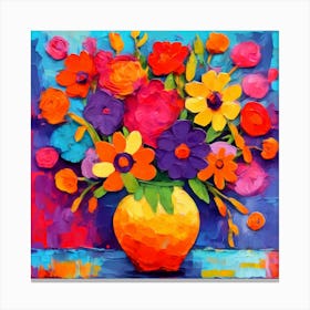 Colorful Flowers In A Vase Canvas Print