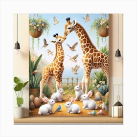 Bunnie and Giraffes Canvas Print