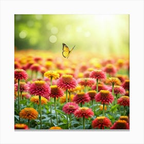 Butterfly In A Flower Field Canvas Print