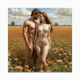 Couple In A Field Canvas Print