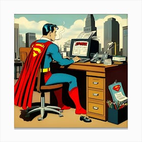 Superman Sitting At A Cubical, 1930 S Comic (4) Canvas Print