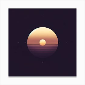 Title: "Ethereal Orb: Dusk's Gentle Closure"  Description: "Ethereal Orb" presents a minimalist celestial scene, where a smaller sphere hovers delicately over the horizon of a larger, setting sun. The artwork offers a gradient of warm tones that encapsulate the fleeting moments of twilight. Surrounded by the stillness of a darkening sky, the composition's simplicity speaks to the quiet end of the day. This piece captures the introspective mood as night approaches, making it a perfect addition to spaces that value calm, reflective aesthetics, and the subtle beauty of nightfall. Canvas Print