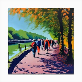 People Walking By The River Thames Canvas Print